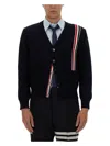 Thom Browne Rwb Stripe Intarsia Cotton Cardigan In Blue