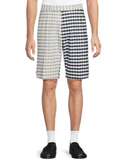 Thom Browne Gingham Check Tailored Shorts In Grey
