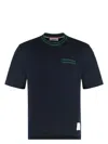 Thom Browne Knit Cotton T-shirt With Tricolor Detail In Blue