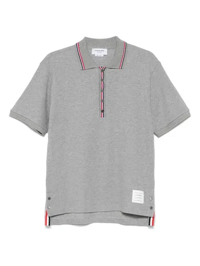 Thom Browne Men Cotton Polo With Logo Embroidery In Gray