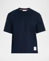 Thom Browne Blue T-shirt With Logo Patch In Stretch Wool Man In Blue