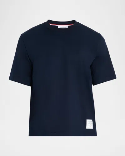 THOM BROWNE MEN'S COTTON STRIPE-TRIM CREWNECK T-SHIRT