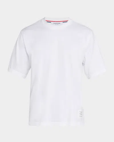 Thom Browne Men's Cotton Stripe-trim Crewneck T-shirt In White