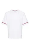 Thom Browne White Crewneck T-shirt With Rwb Detail On Neck And Sleeve In Red
