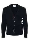 Thom Browne Cotton V-neck Cardigan With 4 Bar Stripe In Black