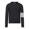 Thom Browne Ribbed Hem Crewneck Striped Sleeve Button Cuffs In Grey