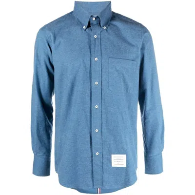 Thom Browne Logo-patch Denim Shirt In Blue