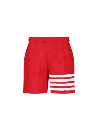 Thom Browne Red 4-bar Fabric Shorts In Multi