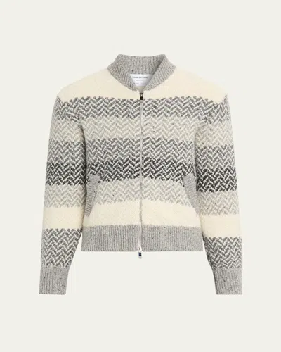 Thom Browne Men's Donegal Herringbone Stripe Full-zip Sweater In Multi