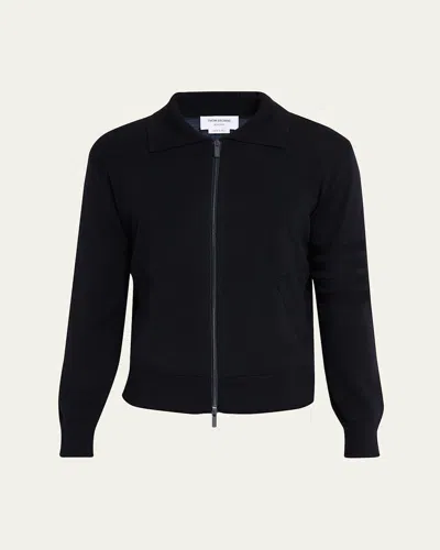 Thom Browne Men's Double-face Knit Full-zip Sweater In Black