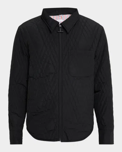 Thom Browne Men's Eco Filled Quilted Twill Overshirt In Black