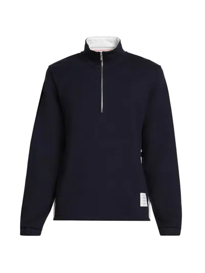 Thom Browne Men's Engineered 4 Bar Classic Loopback Jersey Half-zip Sweatshirt In Blue