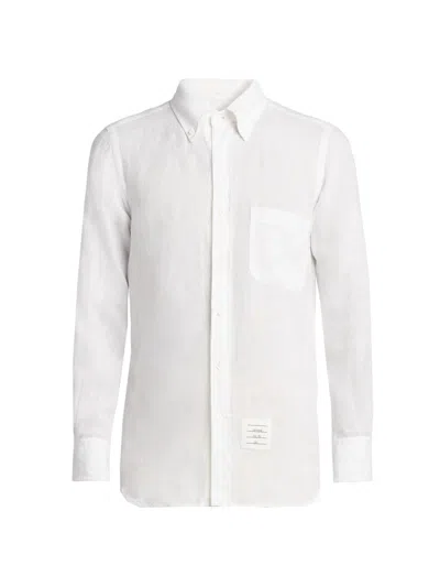 Thom Browne Men's Engineered 4-bar Linen Straight-fit Shirt In White