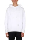 Thom Browne Hooded Sweatshirt With Kangaroo Pocket And Striped Detail In White