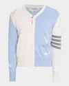 Thom Browne Feather-intarsia Cotton Cardigan In Blue