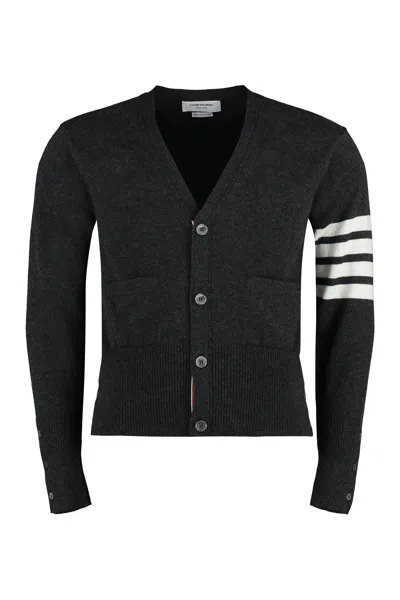 Thom Browne Men's Grey Cashmere Cardigan With Tricolor Detail And Button Fastening