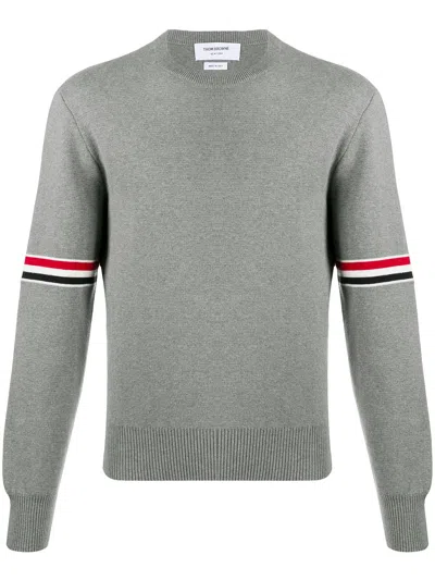 THOM BROWNE MEN'S GREY COTTON CREWNECK JUMPER FOR FW23