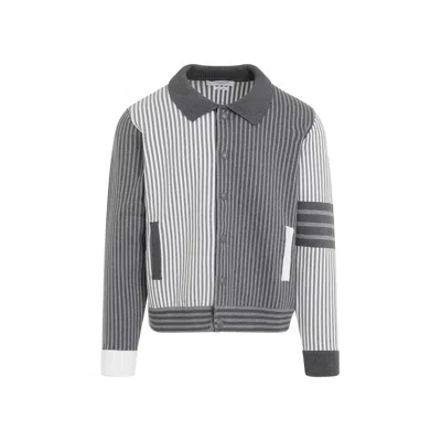 Thom Browne Men's Grey Cotton Polo Collar Bomber Jacket