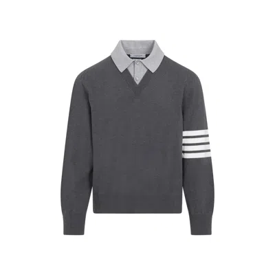 Thom Browne Men's Grey V-neck Polo Pullover For Ss24 In Gray