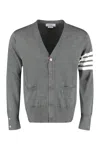 Thom Browne 4-bar Wool Fine Knit Cardigan In Grey