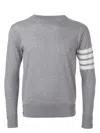 Thom Browne Grey Wool Pullover With Stripes In Pale Grey