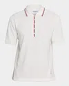 Thom Browne Men's Grosgrain-trim Waffle Knit Polo Shirt In White