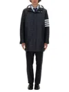 Thom Browne Quilted Black Jacket With Hood And Button Closure In Black