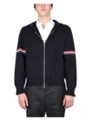 Thom Browne Zip-up Hoodie With Drawstring And Contrast Stripes In Blue