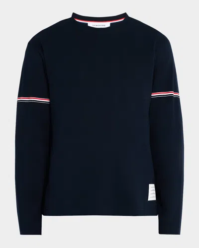 Thom Browne Men's Interlock T-shirt With Rwb Stripes In Navy