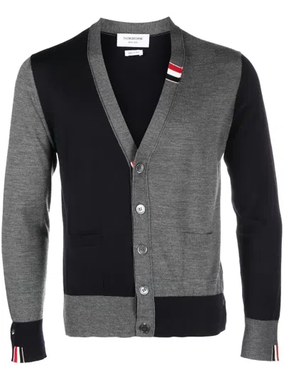 Thom Browne Men Jersey Stitch Cardigan Navy Blue/grey In Multi