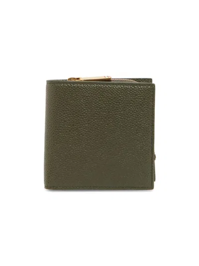 Thom Browne Bi-fold Leather Wallet In Green