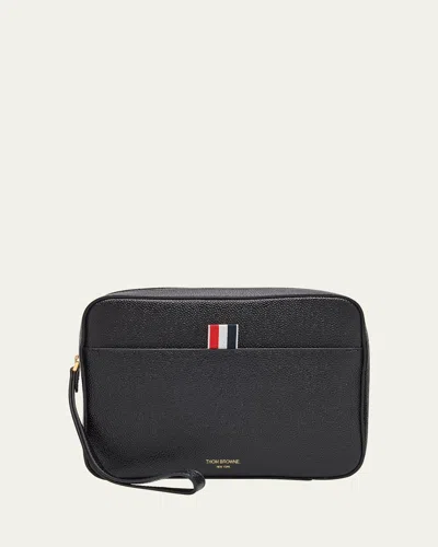 Thom Browne Men's Leather Toiletry Bag In Black