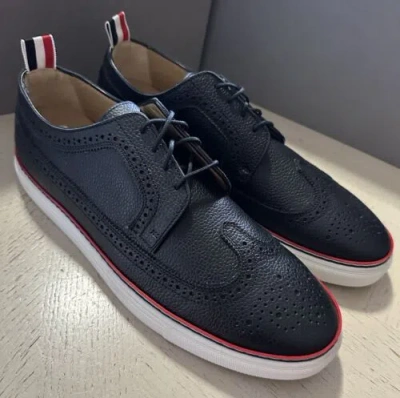 Pre-owned Thom Browne Men Leather Wingtip Oxford Brogues Sneakers Black 10 Us/43 Eu