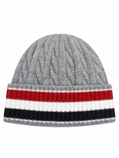 Thom Browne Men Light Grey Stripes Beanie Cap