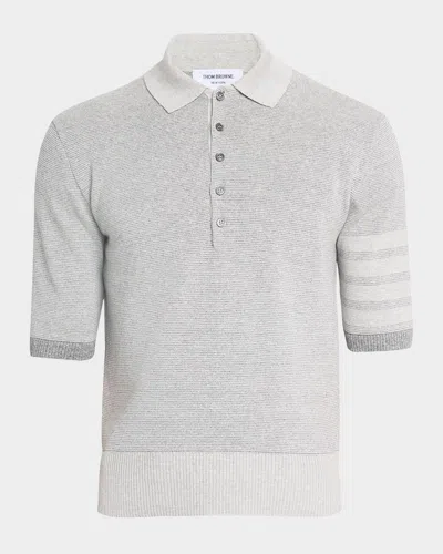 THOM BROWNE MEN'S LINEN AND COTTON STRIPE-SLEEVE POLO SHIRT
