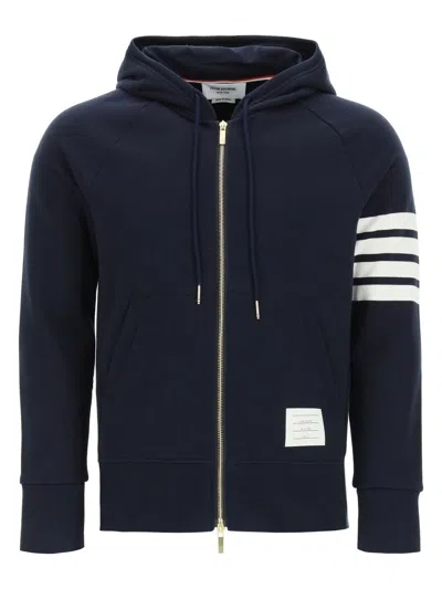 Thom Browne Four-stripe Zip-up Hoodie In Blue
