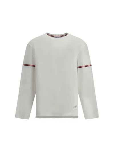 Thom Browne Men Long Sleeve Jersey Whit Iconic Bands In White