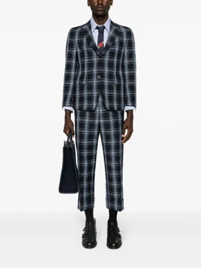 Thom Browne Men Low Rise Drop Crotch Backstrap Trouser In Wool Linen Suiting In 410 Dark Navy