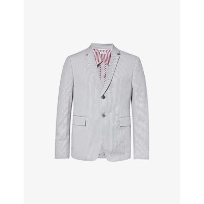 Thom Browne Mens Lt Grey Stripe-pattern Notched-lapel Regular-fit Cotton Jacket