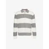 THOM BROWNE THOM BROWNE MENS LT GREY STRIPED BRAND-PATCH COTTON-KNIT RUGBY SHIRT