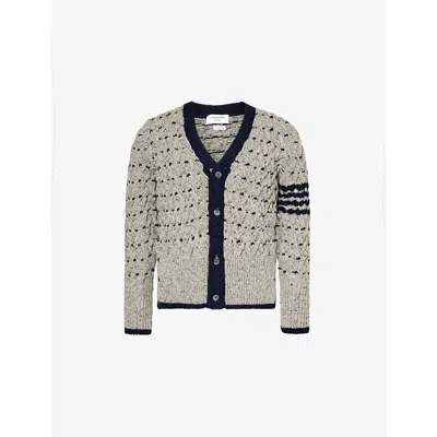 Thom Browne Mens Lt Grey V-neck Wool-blend Knitted Cardigan