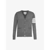 THOM BROWNE THOM BROWNE MEN'S MED GREY STRIPED V-NECK WOOL CARDIGAN