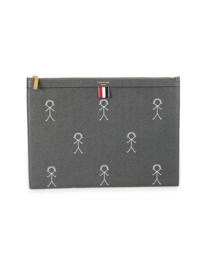Thom Browne Men's Medium Print Leather Document Holder In Dark Grey