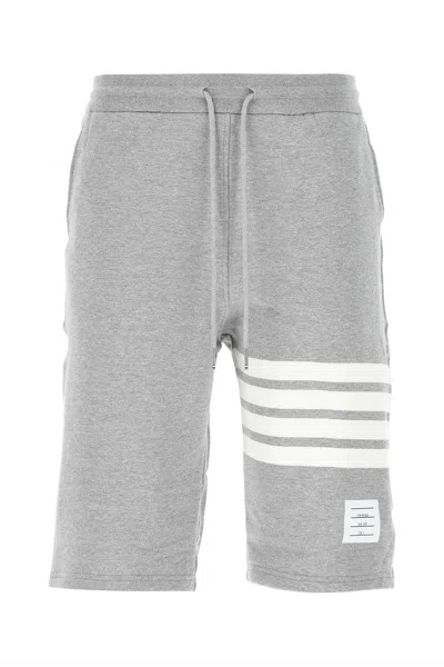 Thom Browne Men Melange Grey Cotton Bermuda Shorts In Gray