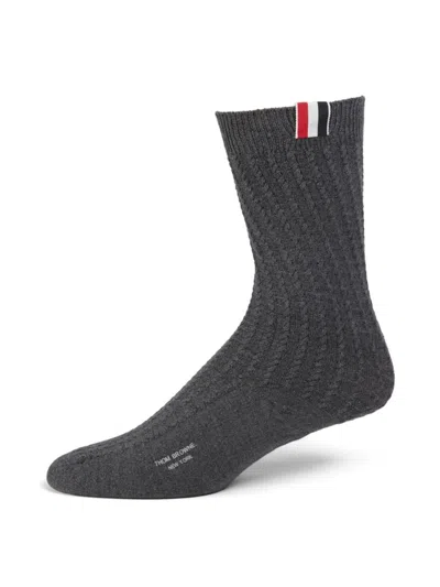 Thom Browne Men's Mid-calf Cable-stitch Merino Wool Socks In Gray