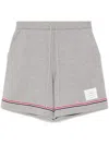 Thom Browne Cotton Interlock Mid Thigh Shorts With Striped Detail In Gray