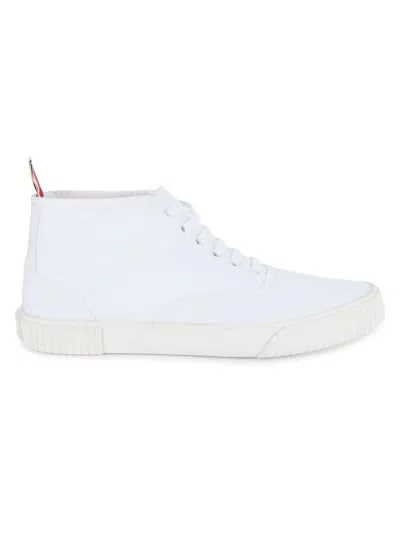 Thom Browne Men's Mid Top Canvas Sneakers In White