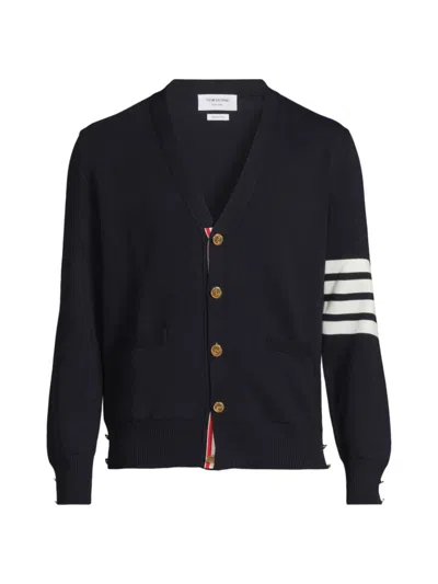 Thom Browne Milano Stitch V Neck Cardigan With 4 Bar In Fine Merino Wool Clothing In Blue
