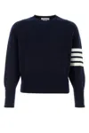 Thom Browne Classic Crewneck Short Pullover With White 4 Bar Stripe In Cashmere In Black