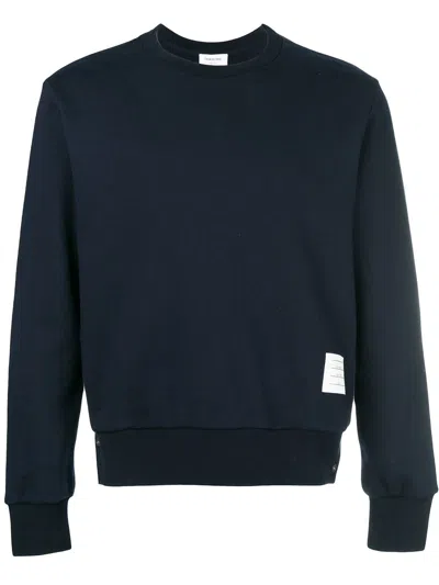 Thom Browne Men's Navy Blue Cotton Sweater With Logo Patch And Tricolor Stripes
